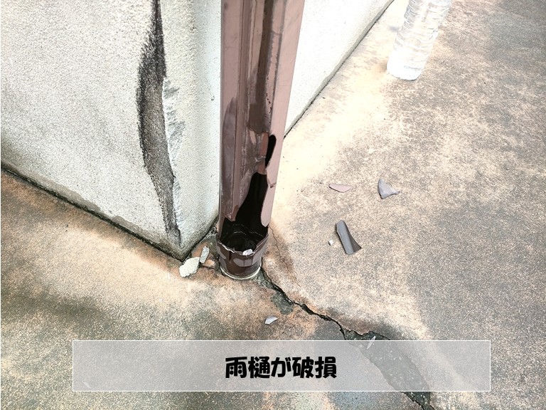 忠岡町　雨樋が破損